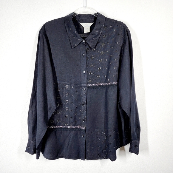 OUTFIT WOMAN LINEN BLEND EYELET BLOUSE - Picture 3 of 8